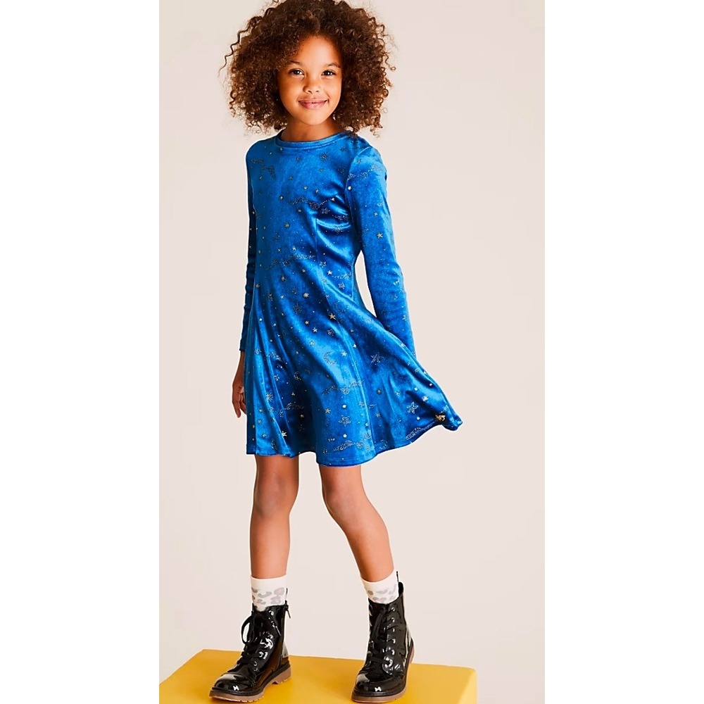 M&S Harry Potter Blue Velvet‎ Star Moon Dress Age 6-7 Years